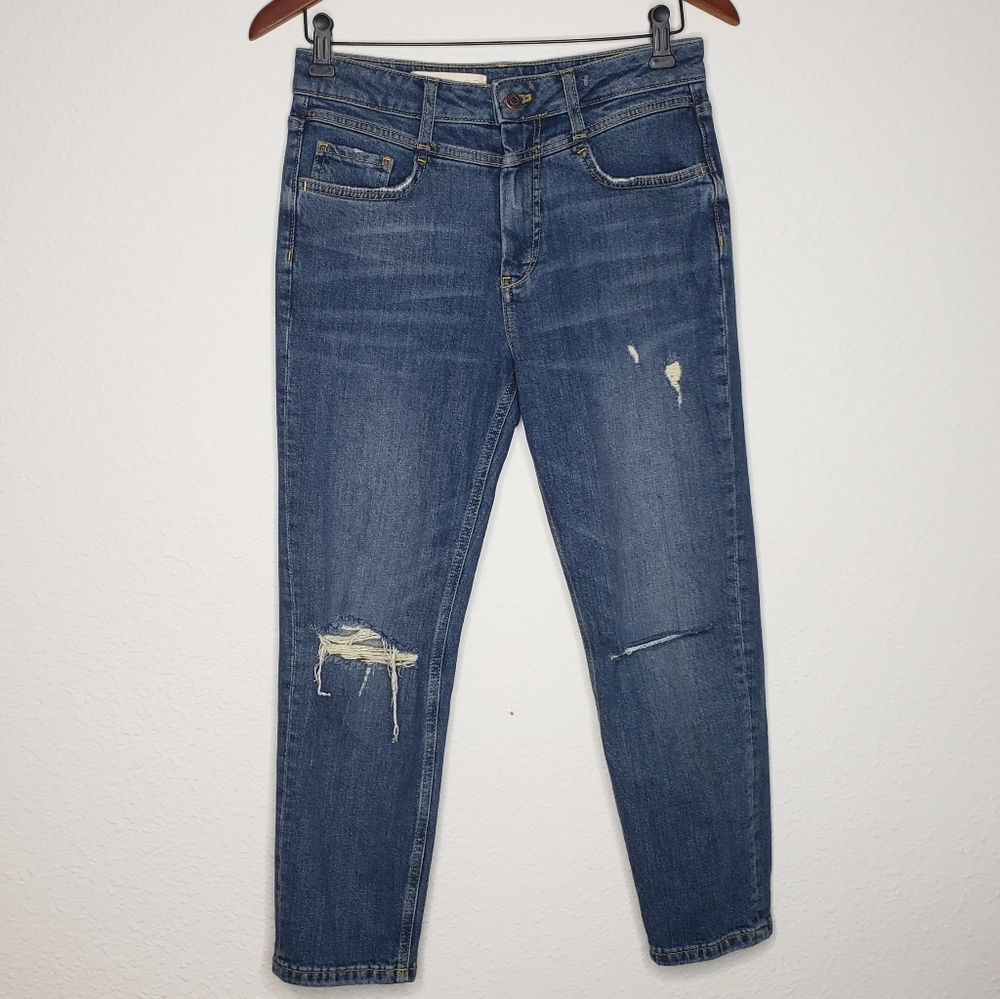 Anthropologie Pilcro High Rise Slim Straight Jeans Size 27 Petite Blue Retro